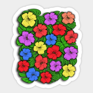 Hibiscus Flowers & Monstera Leaves #4 Sticker